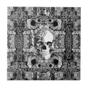 Azulejo De Cerâmica Teste padrão cor-de-rosa do crânio do ornamentad