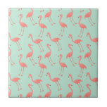Azulejo De Cerâmica Teste padrão cor-de-rosa do flamingo<br><div class="desc">Este é um desenho de um pássaro do flamingo que seja feito em um teste padrão. O fundo é uma cor bonito da hortelã.</div>