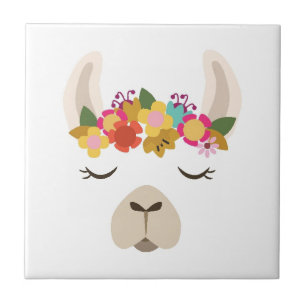 Azulejo De Cerâmica Teste padrão da alpaca & de flores