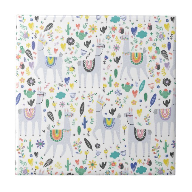 Azulejo De Cerâmica Teste padrão da alpaca do Doodle (Frente)