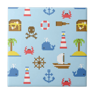 Azulejo De Cerâmica Teste padrão da arte do mar do pixel