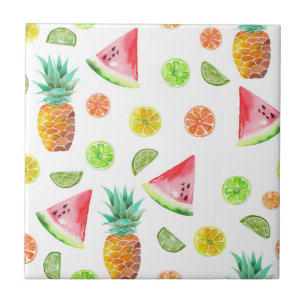 Azulejo De Cerâmica Teste padrão da fruta cristalizada da aguarela