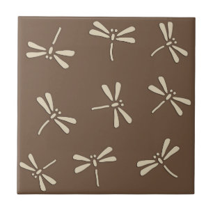 Azulejo De Cerâmica Teste padrão da libélula, creme e Taupe japonese