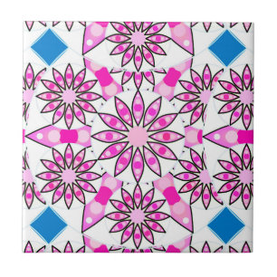 Azulejo De Cerâmica Teste padrão da mandala, rosa, rosa quente, azul