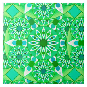 Azulejo De Cerâmica Teste padrão da mandala, verde esmeralda e pavão