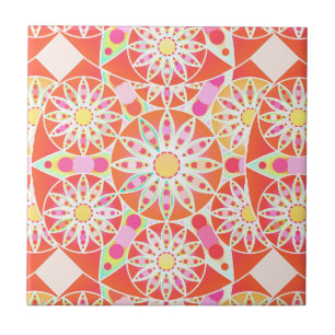 Azulejo De Cerâmica Teste padrão da mandala, vermelho coral, rosa,