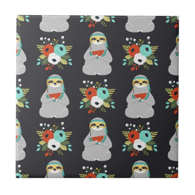 Azulejo De Cerâmica Teste padrão da preguiça da melancia (Frente)