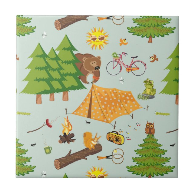 Azulejo De Cerâmica Teste padrão de acampamento (Frente)