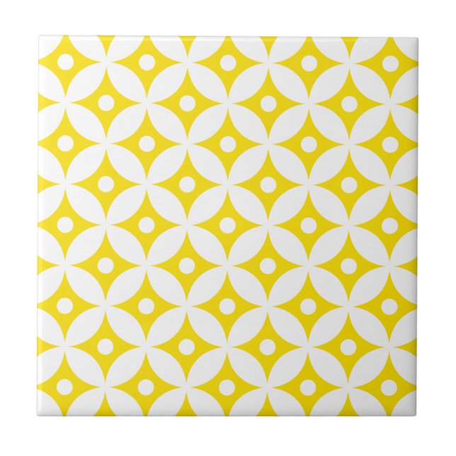 Azulejo De Cerâmica Teste padrão de bolinhas amarelo e branco moderno (Frente)