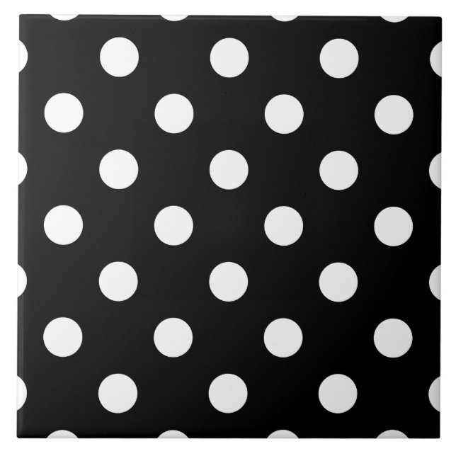 Azulejo De Cerâmica Teste padrão de bolinhas preto e branco (Frente)