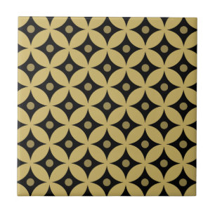 Azulejo De Cerâmica Teste padrão de bolinhas preto e Dourado elegante
