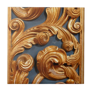 Azulejo De Cerâmica Teste padrão de cinzeladura de madeira dourado