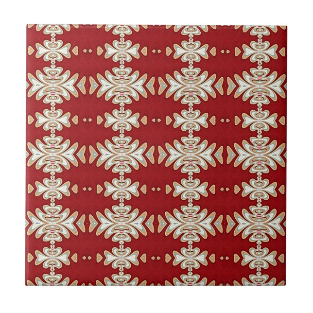 Azulejo De Cerâmica Teste padrão de creme vermelho do estilo do nativo (Frente)