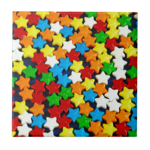 Azulejo De Cerâmica Teste padrão de estrelas colorido dos doces