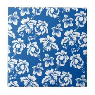 Azulejo De Cerâmica Teste padrão de flor azul de Hawiian