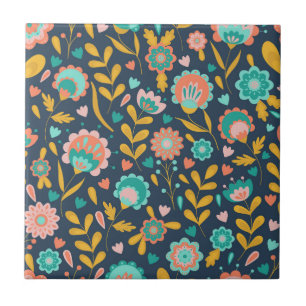 Azulejo De Cerâmica Teste padrão de flor da arte popular