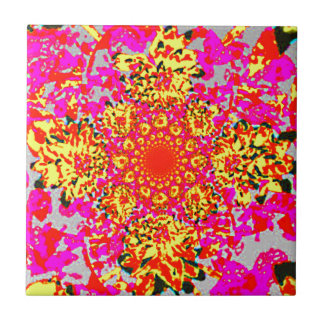 Azulejo De Cerâmica Teste padrão de flor floral cor-de-rosa amarelo
