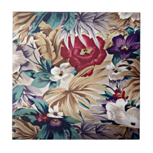 Azulejo De Cerâmica Teste padrão de flor tropical retro
