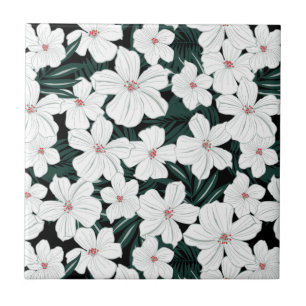 Azulejo De Cerâmica Teste padrão de flores tropical branco