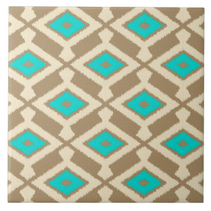 Azulejo De Cerâmica Teste padrão de Ikat - turquesa, Taupe e bege
