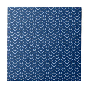 Azulejo De Cerâmica Teste padrão de onda japonês simplesmente azul