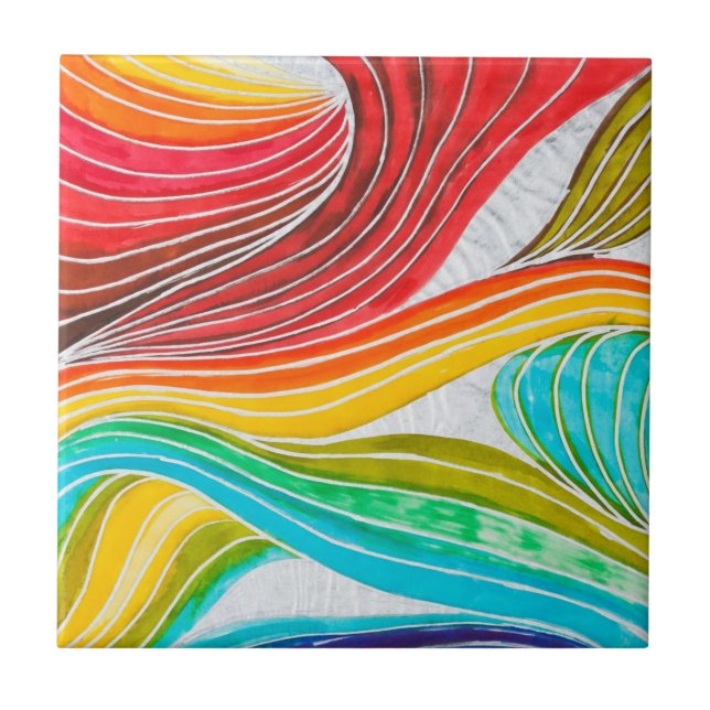 Azulejo De Cerâmica Teste padrão de onda tirado por pinturas da (Frente)