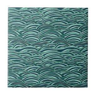 Azulejo De Cerâmica Teste padrão de ondas verde e azul. Textura do mar