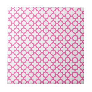 Azulejo De Cerâmica Teste padrão de Quatrefoil do rosa quente