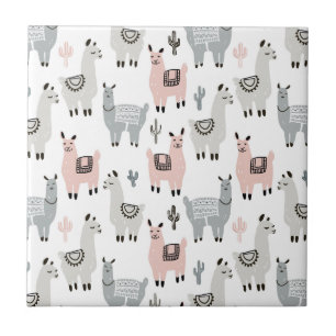 Azulejo De Cerâmica Teste padrão de sorriso dos lamas