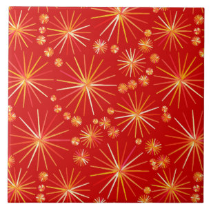 Azulejo De Cerâmica Teste padrão de Sputnik do meio século, vermelho