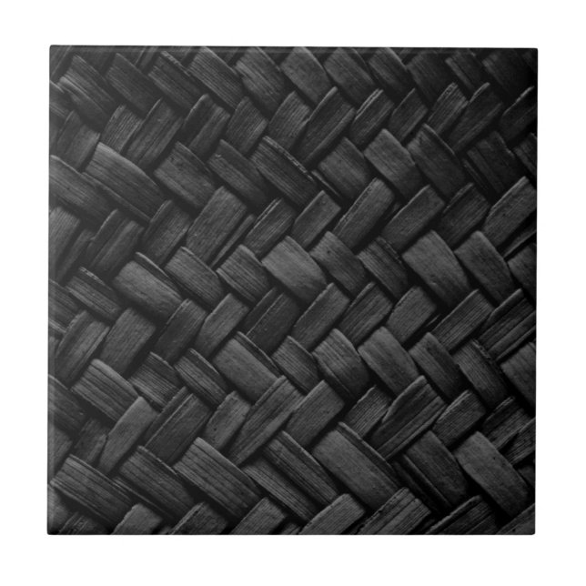 Azulejo De Cerâmica teste padrão de weave de cesta preto (Frente)