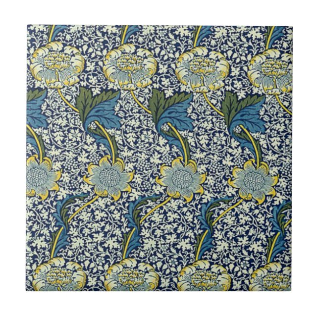 Azulejo De Cerâmica Teste padrão de William Morris Kennet (azul) (Frente)