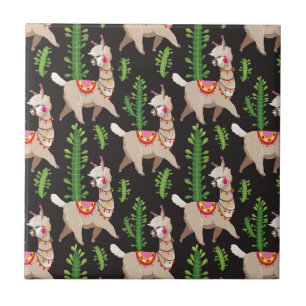 Azulejo De Cerâmica Teste padrão decorado bonito dos lamas