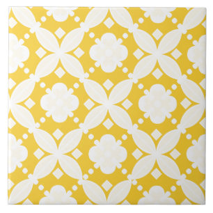 Azulejo De Cerâmica Teste padrão decorativo amarelo e branco alegre