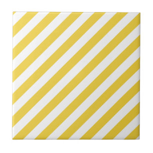 Azulejo De Cerâmica Teste padrão diagonal amarelo e branco das listra