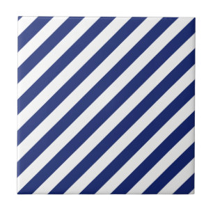 Azulejo De Cerâmica Teste padrão diagonal do azul marinho e o branco