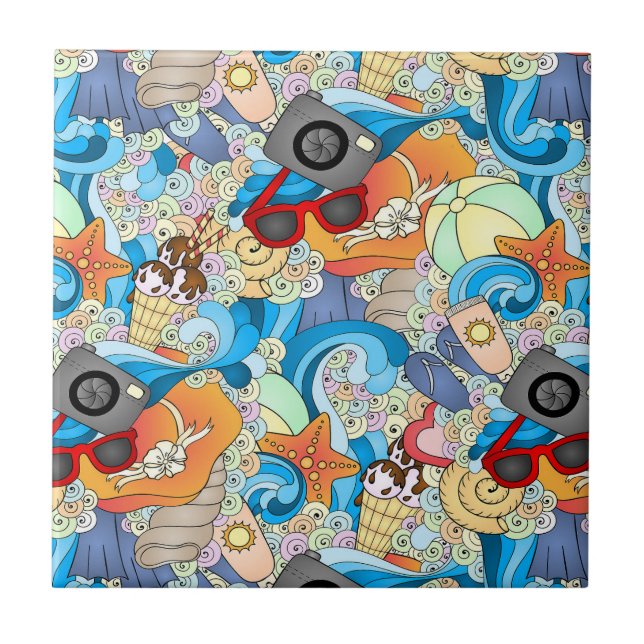 Azulejo De Cerâmica Teste padrão do divertimento do verão (Frente)