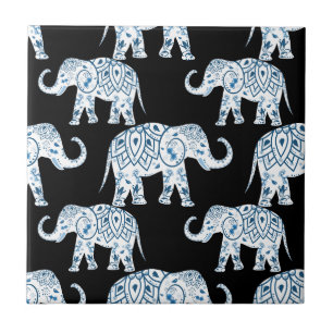 Azulejo De Cerâmica Teste padrão do elefante azul e branco
