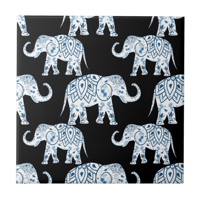 Azulejo De Cerâmica Teste padrão do elefante azul e branco (Frente)