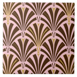 Azulejo De Cerâmica Teste padrão do fã do art deco - chocolate no rosa