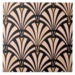 Azulejo De Cerâmica Teste padrão do fã do art deco - pêssego no pre