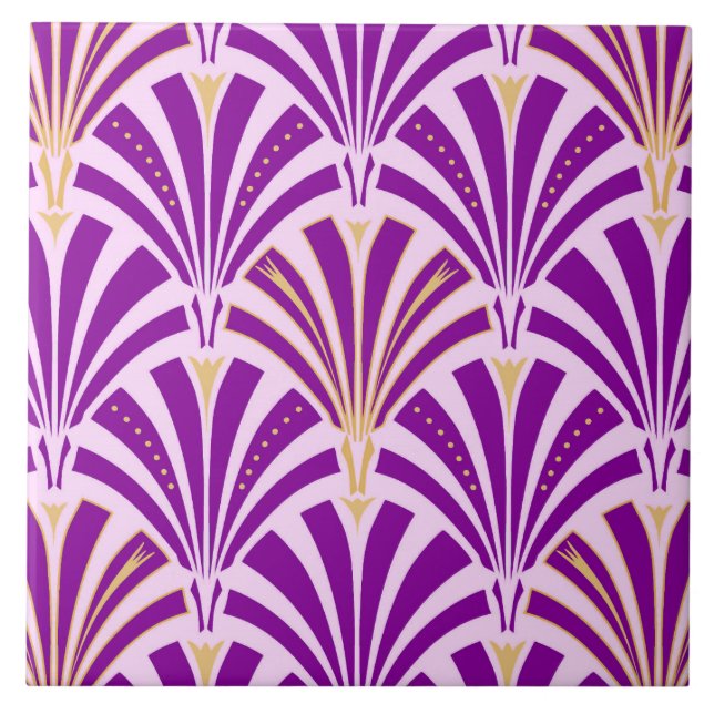 Azulejo De Cerâmica Teste padrão do fã do art deco - roxo e orquídea (Frente)