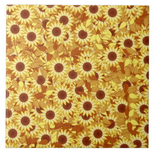 Azulejo De Cerâmica Teste padrão do girassol - ouro, amarelo e marrom