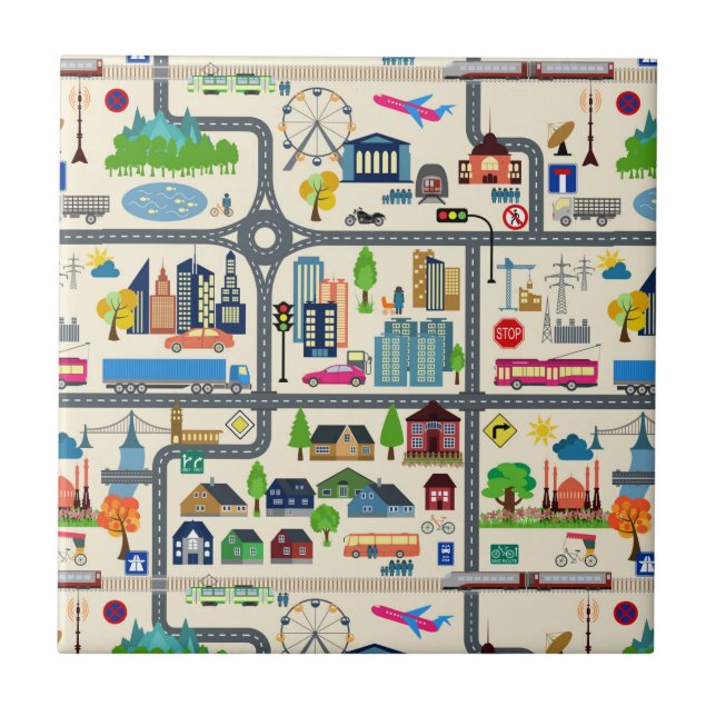 Azulejo De Cerâmica Teste padrão do mapa da cidade (Frente)
