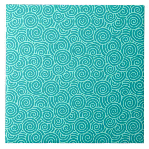 Azulejo De Cerâmica Teste padrão do redemoinho do japonês - turquesa