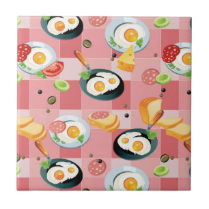 Azulejo De Cerâmica Teste padrão do tomate e dos ovos fritos