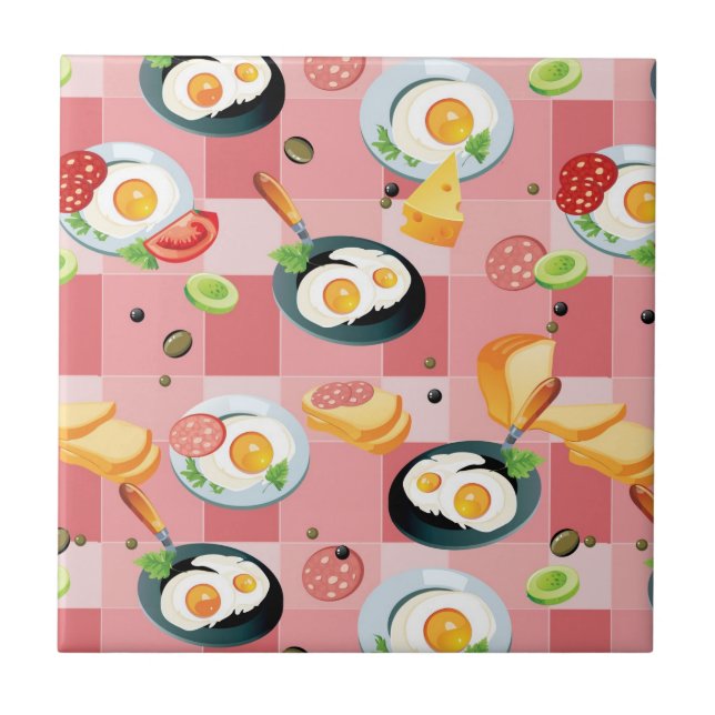 Azulejo De Cerâmica Teste padrão do tomate e dos ovos fritos (Frente)