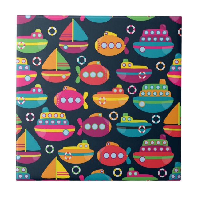 Azulejo De Cerâmica Teste padrão do transporte do oceano (Frente)