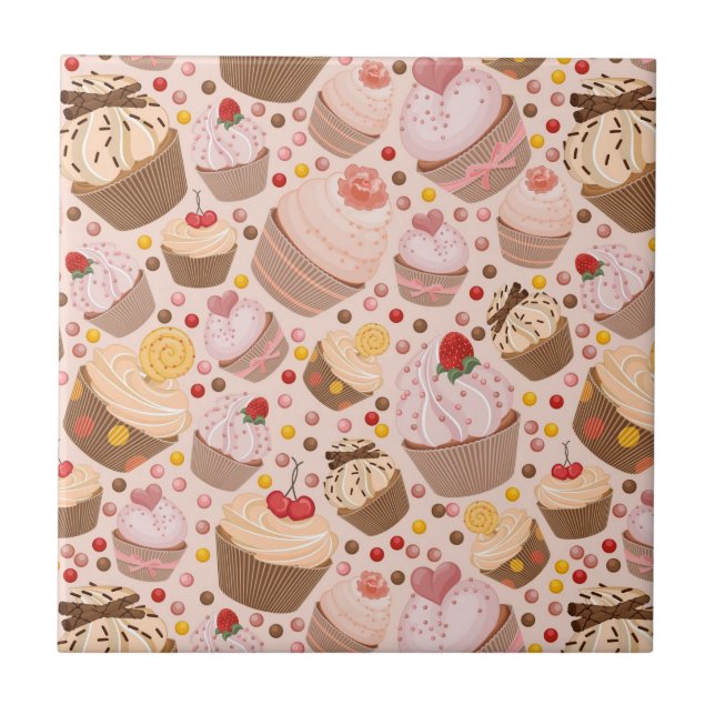 Azulejo De Cerâmica Teste padrão dos cupcakes comemorativos (Frente)