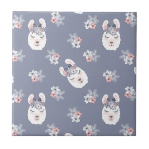 Azulejo De Cerâmica Teste padrão dos lamas & de flores